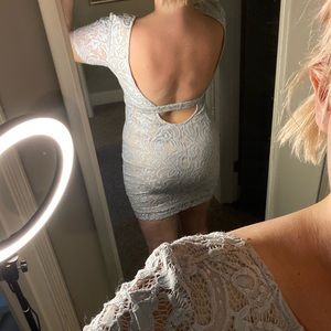Amazing soft blue and nude scoop back dress